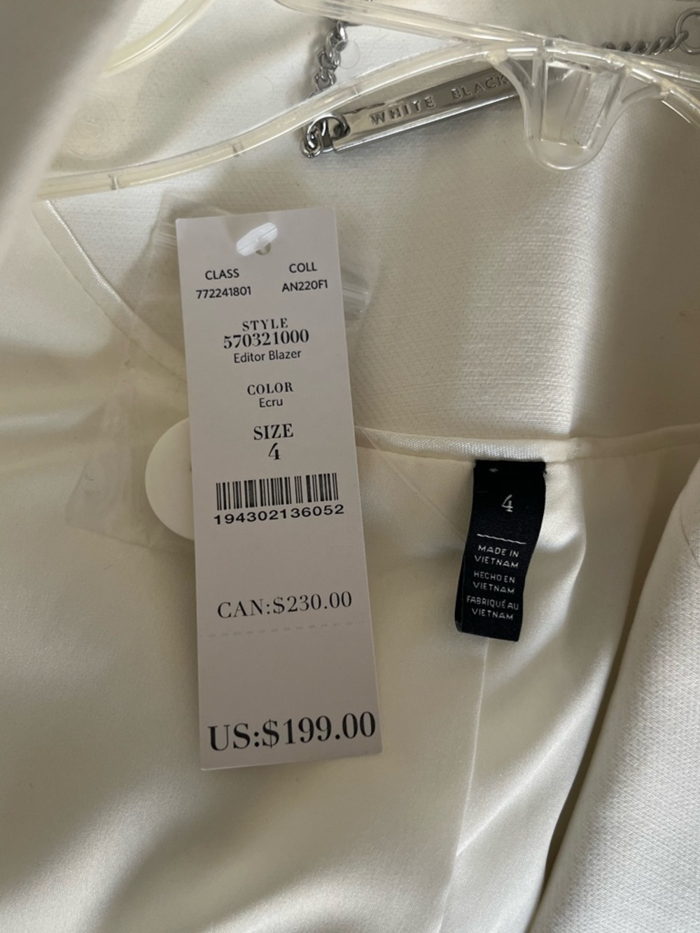 WHBM white Classic Single-Breasted Suiting Blazer size 4 - Picture 4 of 7
